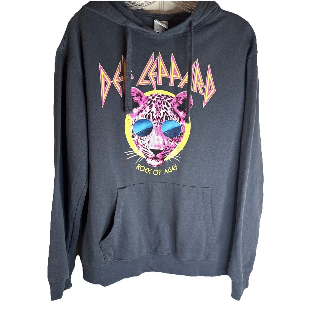 NWOT Def Leppard Hoodie Unisex Size L Gray Streetwear Grunge Rock Music Indie